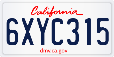 CA license plate 6XYC315