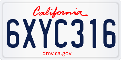 CA license plate 6XYC316