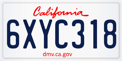 CA license plate 6XYC318