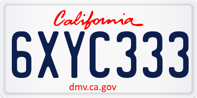 CA license plate 6XYC333