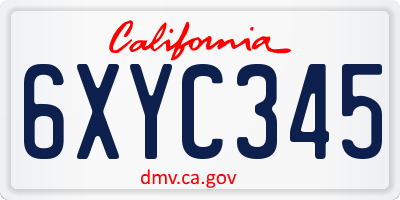 CA license plate 6XYC345
