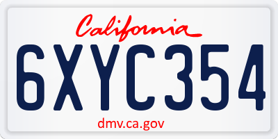 CA license plate 6XYC354