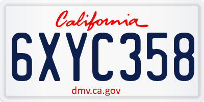 CA license plate 6XYC358