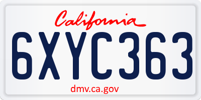 CA license plate 6XYC363