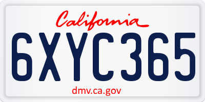 CA license plate 6XYC365