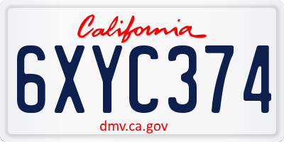 CA license plate 6XYC374