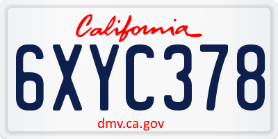 CA license plate 6XYC378