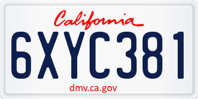 CA license plate 6XYC381