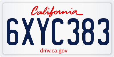 CA license plate 6XYC383