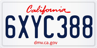 CA license plate 6XYC388