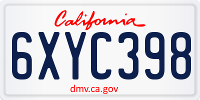 CA license plate 6XYC398