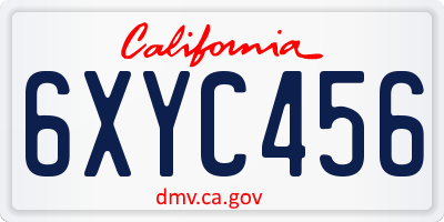 CA license plate 6XYC456
