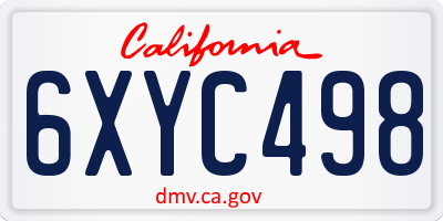 CA license plate 6XYC498