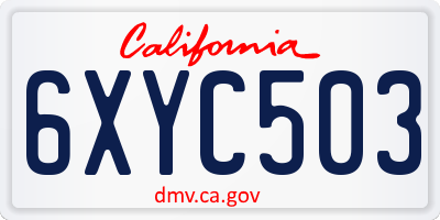 CA license plate 6XYC503