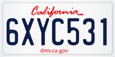 CA license plate 6XYC531