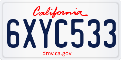 CA license plate 6XYC533