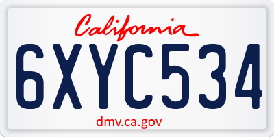 CA license plate 6XYC534