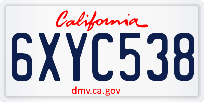 CA license plate 6XYC538