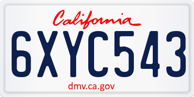 CA license plate 6XYC543