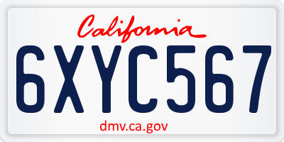 CA license plate 6XYC567
