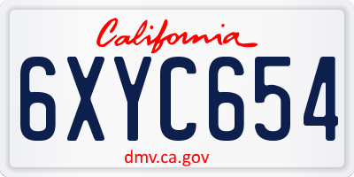 CA license plate 6XYC654
