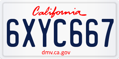 CA license plate 6XYC667