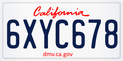 CA license plate 6XYC678