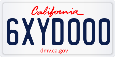 CA license plate 6XYD000