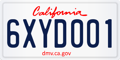 CA license plate 6XYD001