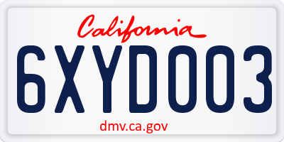 CA license plate 6XYD003