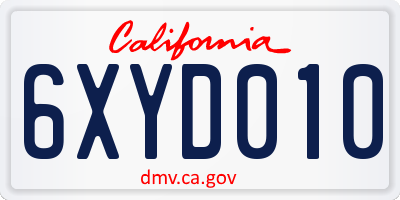 CA license plate 6XYD010