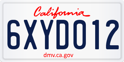 CA license plate 6XYD012