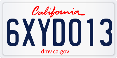 CA license plate 6XYD013