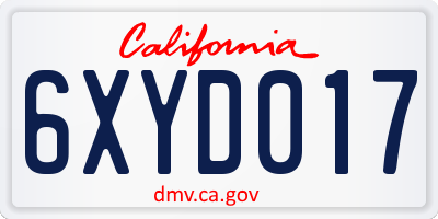 CA license plate 6XYD017