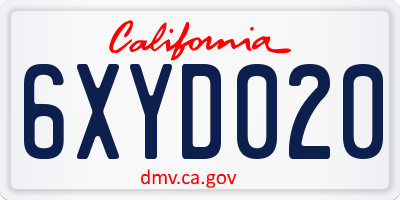 CA license plate 6XYD020