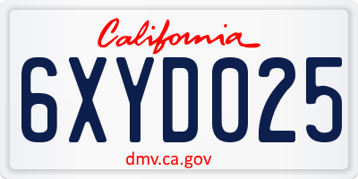 CA license plate 6XYD025