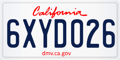 CA license plate 6XYD026