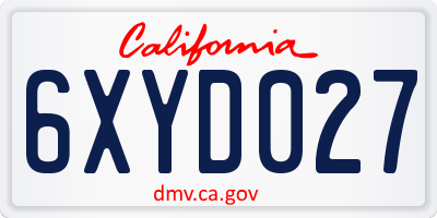 CA license plate 6XYD027