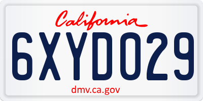 CA license plate 6XYD029