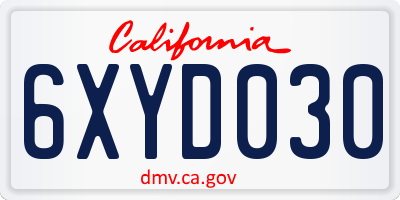 CA license plate 6XYD030