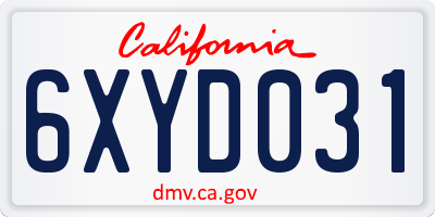 CA license plate 6XYD031