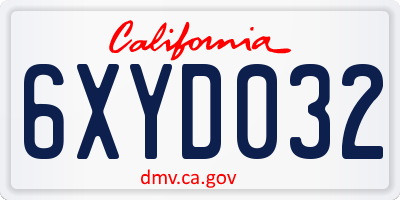 CA license plate 6XYD032