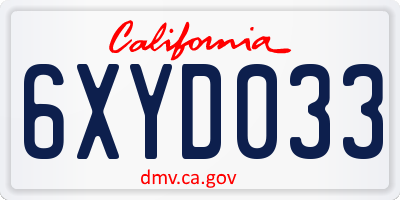 CA license plate 6XYD033
