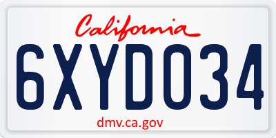 CA license plate 6XYD034