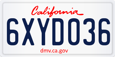 CA license plate 6XYD036