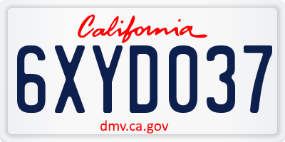 CA license plate 6XYD037
