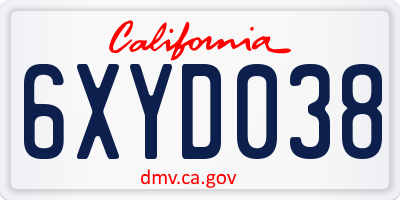 CA license plate 6XYD038