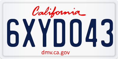 CA license plate 6XYD043