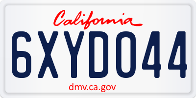 CA license plate 6XYD044