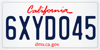 CA license plate 6XYD045